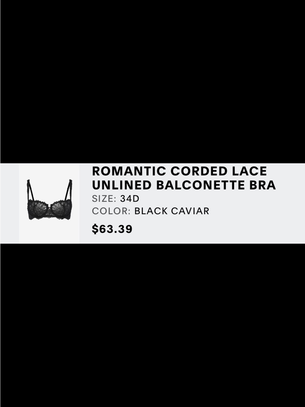 NWT Romantic Corded Lace Unlined Balconette Bra - Black